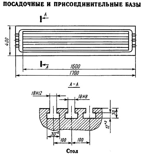 6Т83Ш Габаритные розміри робочого простору і присоединительные базы універсального горизонтального консольно-фрезерного верстата
